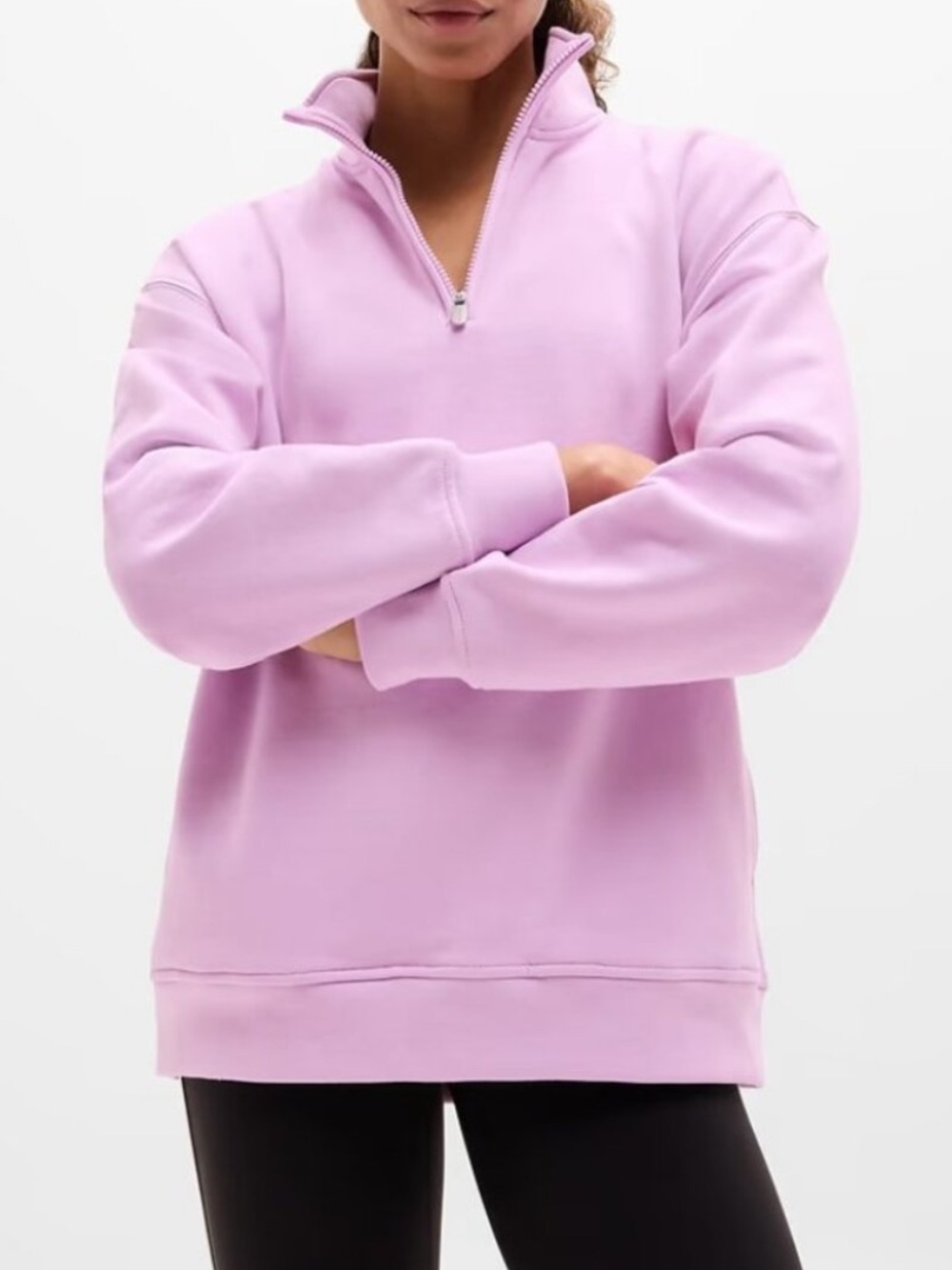Athleta Forever Fleece 1/4 Zip Sweatshirt Fleur Pink Medium